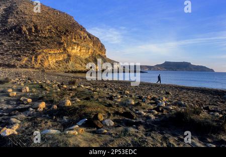 `Cala del Plomo´. Beach near Agua amarga. Cabo de Gata-Nijar Natural Park. Biosphere Reserve, Almeria province, Andalucia, Spain Stock Photo